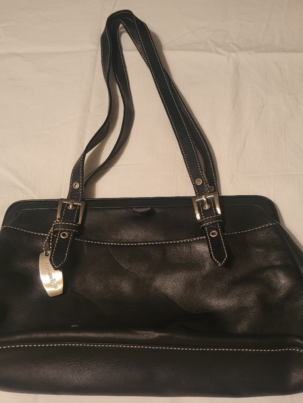 Tignanello Black Women's Shoulder Tote Bag with White Stitching